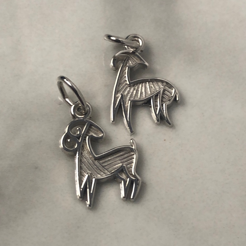 Two ram Aries‎ vintage sterling silver bracelet charm pendants